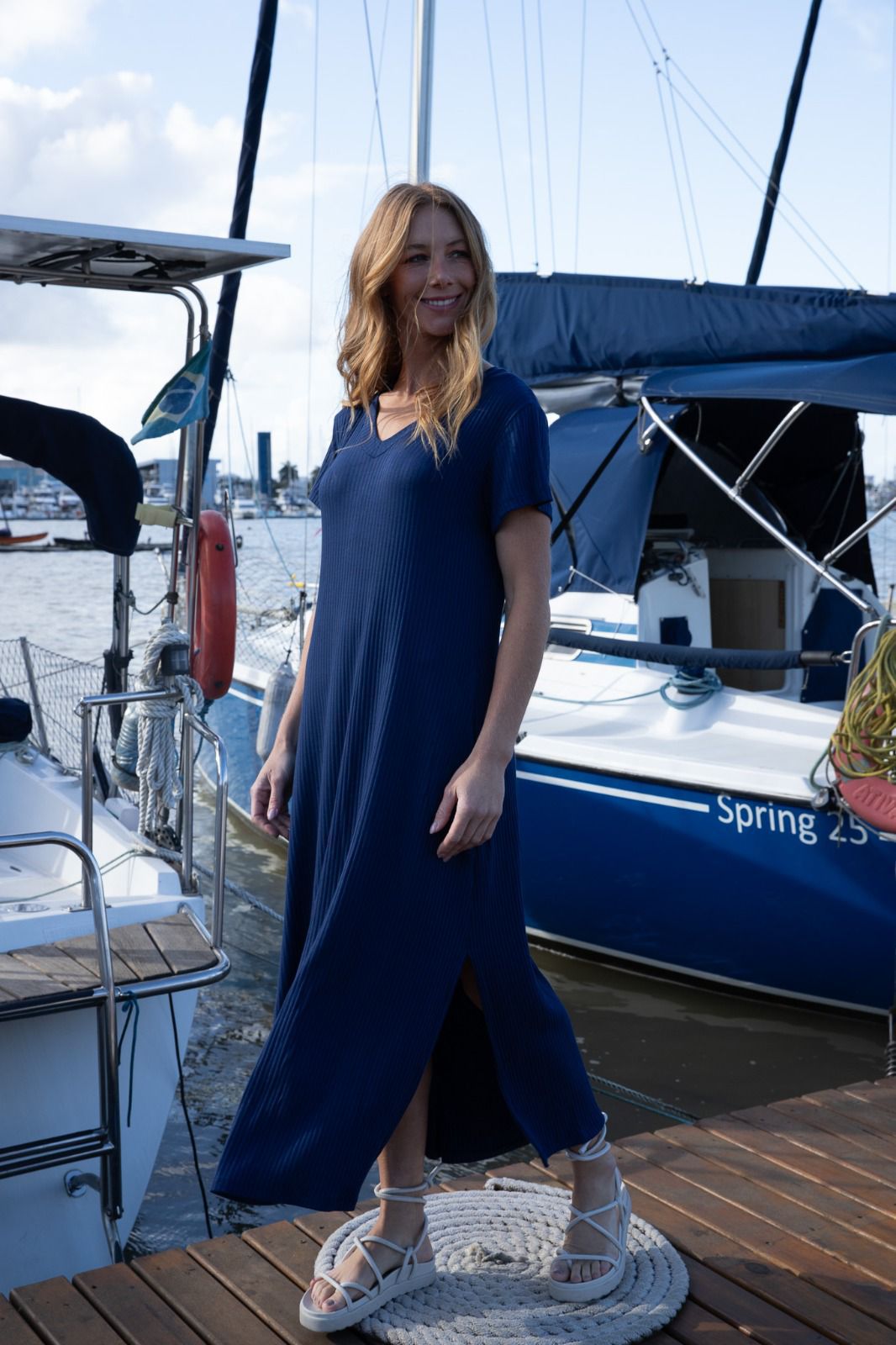 Vestido Canelado Azul