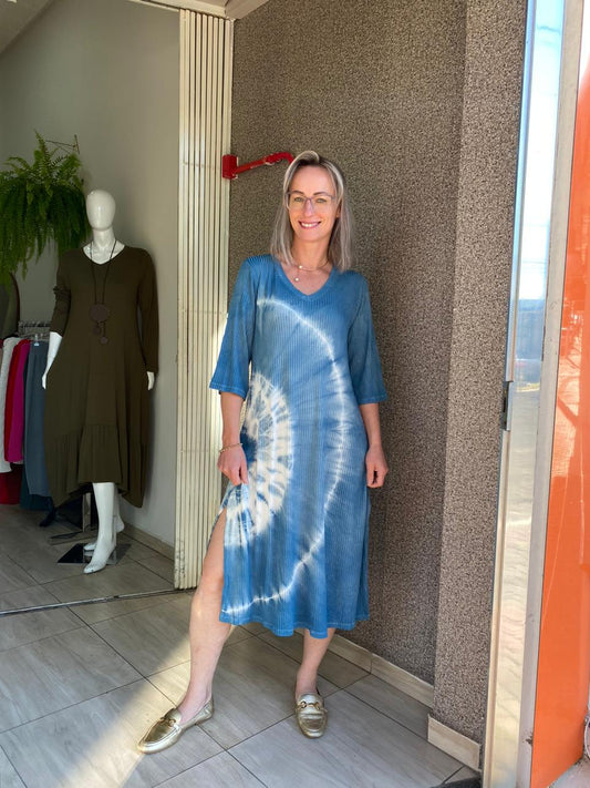 Vestido Canelado Tingido
