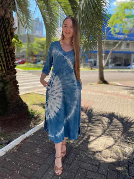 Vestido Canelado Tingido