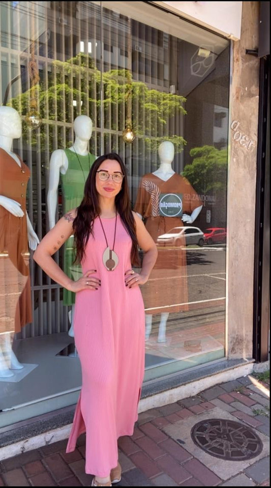 Vestido Canelado Rosa